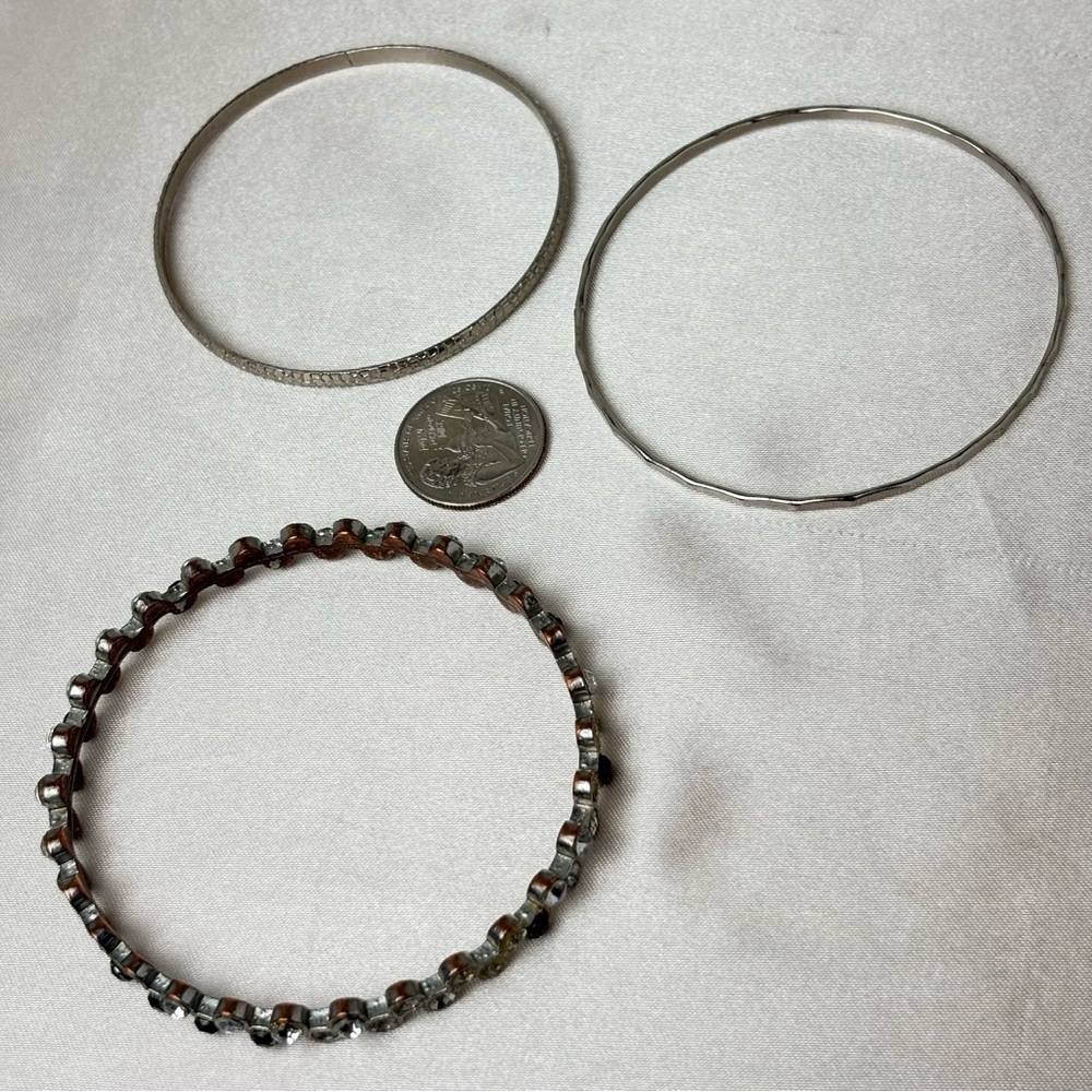 Silver Rhinestone Bangle Stack Vintage Minimalist… - image 6